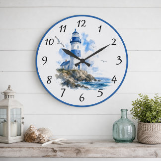 Grande Horloge Ronde Phare Bleu Blanc Maritime