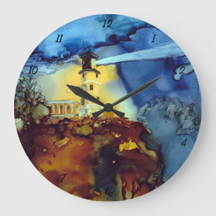 Grande Horloge Ronde Phare fendu de roche la nuit