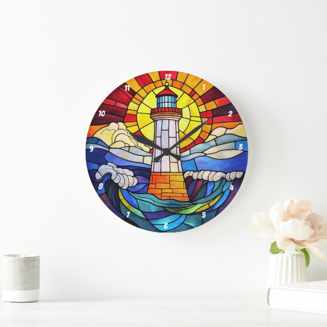 Grande Horloge Ronde Phare Waves Coucher de soleil (Maison)