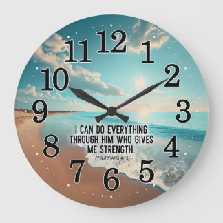 Grande Horloge Ronde Philippiens 4:13 Peuvent Tout faire en Dieu Bible