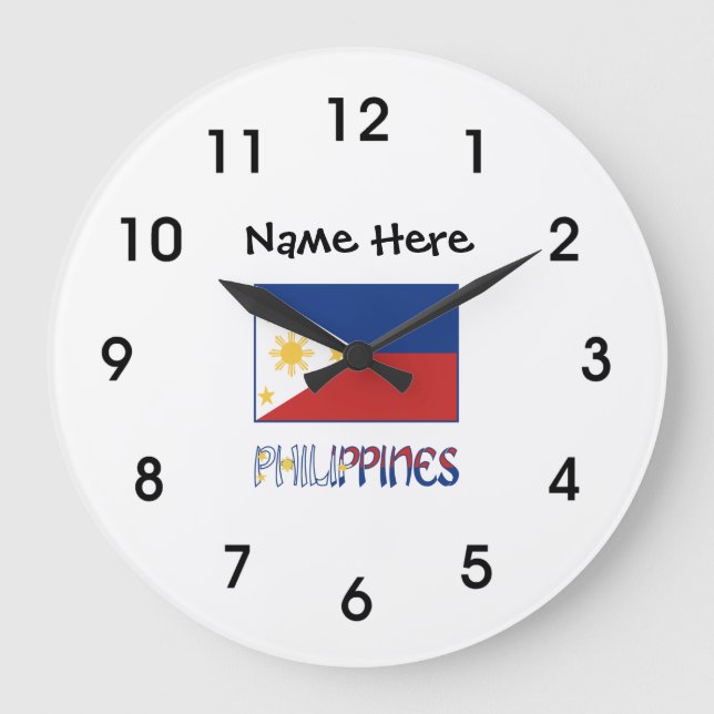 Grande Horloge Ronde Philippines et drapeau philippin et votre nom (Recto)