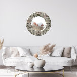 Grande Horloge Ronde Photo Brushed Nickel Roman Numeral<br><div class="desc">Elegantly display your favorite photo inside the frame of a clock!  Faux brushed nickel finish with black roman numerals and an outside band of minute marks.  Template provided for you.</div>