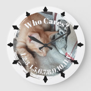 Grande Horloge Ronde Photo. Chat, Texte, interchangeable, Drôle