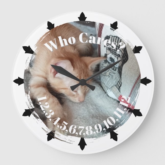 Grande Horloge Ronde Photo. Chat, Texte, interchangeable, Drôle  (Recto)