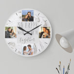 Grande Horloge Ronde Photo Collage Happy Together Citation Marbre moder<br><div class="desc">Créez votre propre horloge murale ronde unique que vous pouvez personnaliser avec 4 de vos photos préférées. Ce design chic et moderne présente un marbre aquarelle dans les tons blanc et gris avec typographie gris foncé. Les photos sont affichées en format carré autour du libellé "si heureux quand nous sommes...</div>