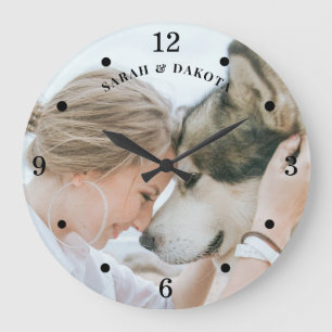 Grande Horloge Ronde Photo Custom Woman Dog