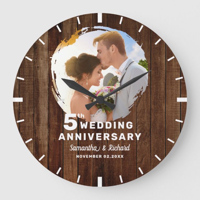 Grande Horloge Ronde Photo d'anniversaire de mariage en bois de palette (Recto)