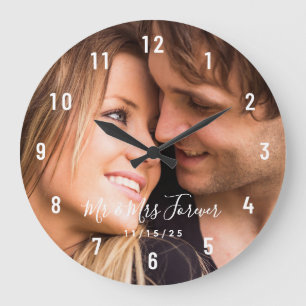 Grande Horloge Ronde Photo de Custom Couple Established Date Large Cloc