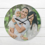 Grande Horloge Ronde Photo de Custom Family<br><div class="desc">Create a special one of a kinder round or square wall clock. The personalized clock design fesimple modern fonts overlaid onto your full bleed family photo. Use the design tools to add more photos and text, and choose any fonts and colors to match your own decor style. A custom clock...</div>