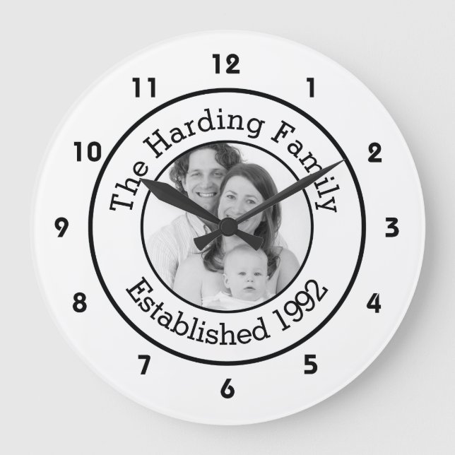 Grande Horloge Ronde Photo de Custom Family Black and White (Recto)