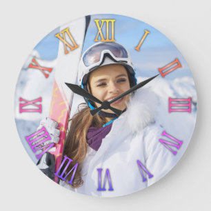 Grande Horloge Ronde Photo de famille avec numéros romains dégradé arc-