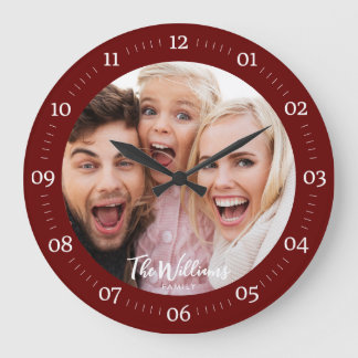 Grande Horloge Ronde Photo de famille avec script moderne Grande horlog