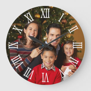 Grande Horloge Ronde Photo de famille Blanc Gras chiffres romains