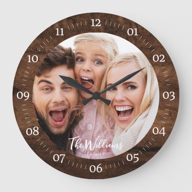 Grande Horloge Ronde Photo de famille rustique avec script moderne Gran (Recto)