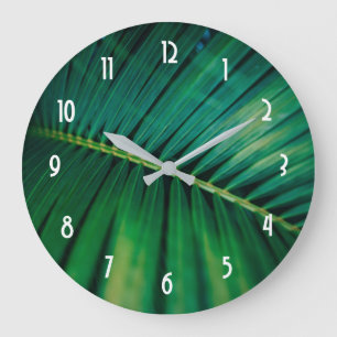 Grande Horloge Ronde Photo de Green Leaf Palm Frond Closeup