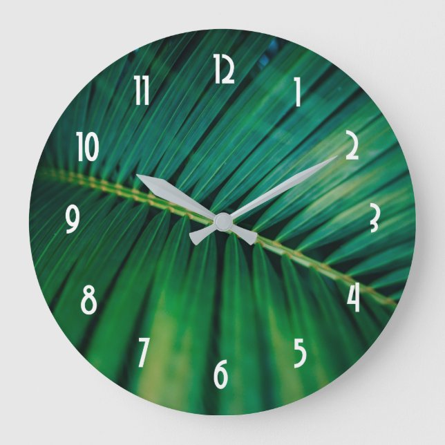 Grande Horloge Ronde Photo de Green Leaf Palm Frond Closeup (Recto)