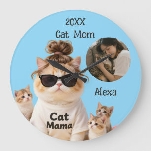 Grande Horloge Ronde Photo de la mère de chat 20XX pour les amoureux de