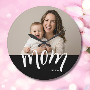 Grande Horloge Ronde Photo de maman et bébé année d'établissement perso