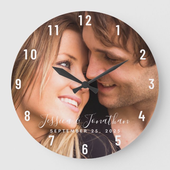 Grande Horloge Ronde Photo de mariage personnalisée Anniversaire person (Recto)