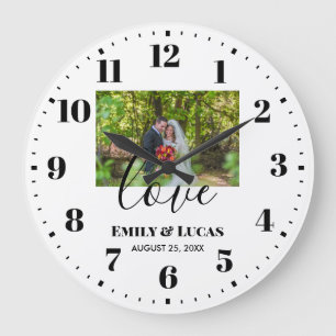 Grande Horloge Ronde Photo de mariage personnalisée Calligraphie simple