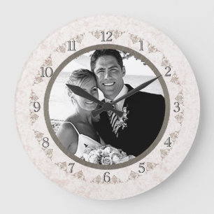 Grande Horloge Ronde Photo de mariage romantique en ivoire à coquille