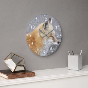 Grande Horloge Ronde Photo de renard roux endormi dans la nature