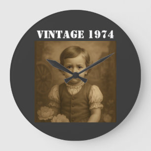 Grande Horloge Ronde Photo d'enfance personnalisée et année Vintage per