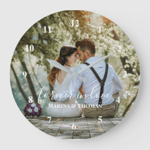 Grande Horloge Ronde Photo Mariage Personnalisée Avec Calligraphie Mode