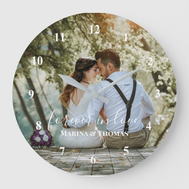 Grande Horloge Ronde Photo Mariage Personnalisée Avec Calligraphie Mode (Recto)