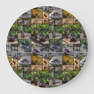 Grande Horloge Ronde Photo Otter Collage, Large Round Wall Clock.