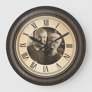 Grande Horloge Ronde Photo personnalisé avec chiffre romain vintage