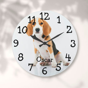 Grande Horloge Ronde Photo personnalisé de chat de compagnie chien nom