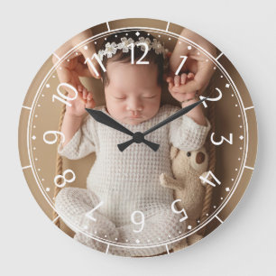 Grande Horloge Ronde Photo personnalisé de nouveau-né moderne minimalis