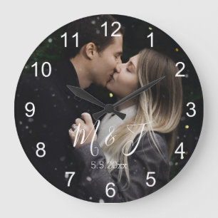 Grande Horloge Ronde photo personnalisée blanc numéros anniversaire