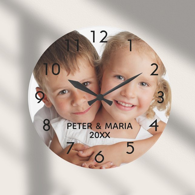 Grande Horloge Ronde Photo personnalisée enfants nom année (Créateur téléchargé)