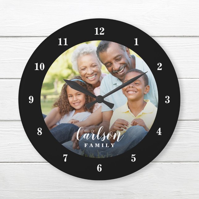 Grande Horloge Ronde Photo personnalisée et nom de famille Personnalisé (Créateur téléchargé)