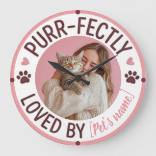 Grande Horloge Ronde Photo personnalisée et nom pour maman de chat Am