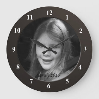 Grande Horloge Ronde Photo personnalisée personnelle et cadre noir de t