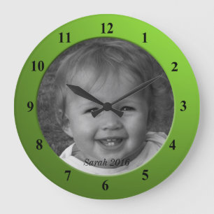 Grande Horloge Ronde Photo personnalisée personnelle et cadre vert de c
