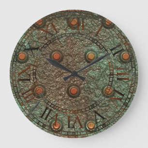 Grande Horloge Ronde Photo Réaliste Plaque Steampunk Métal Rusty Steel