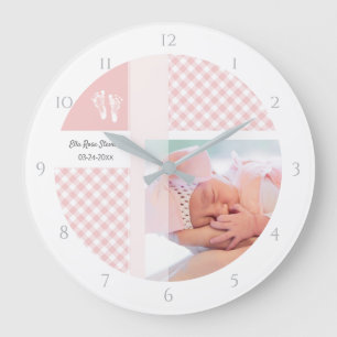 Grande Horloge Ronde Photo rose Memento En vichy empreintes