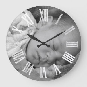 Grande Horloge Ronde Photo Silver Grey Nouveau bébé Douche Cadeau Garço