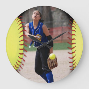Grande Horloge Ronde Photo Softball personnalisée
