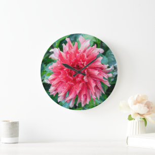 Grande Horloge Ronde Photographie de fleurs roses, Dahlia canadien