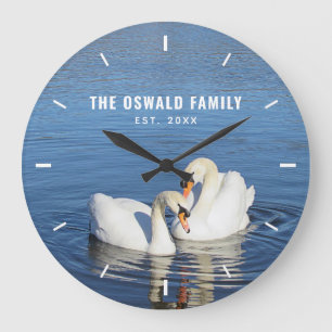 Grande Horloge Ronde Photographie personnalisée de Love Swans
