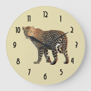 Grande Horloge Ronde Photographie sauvage repérée de chat de léopard