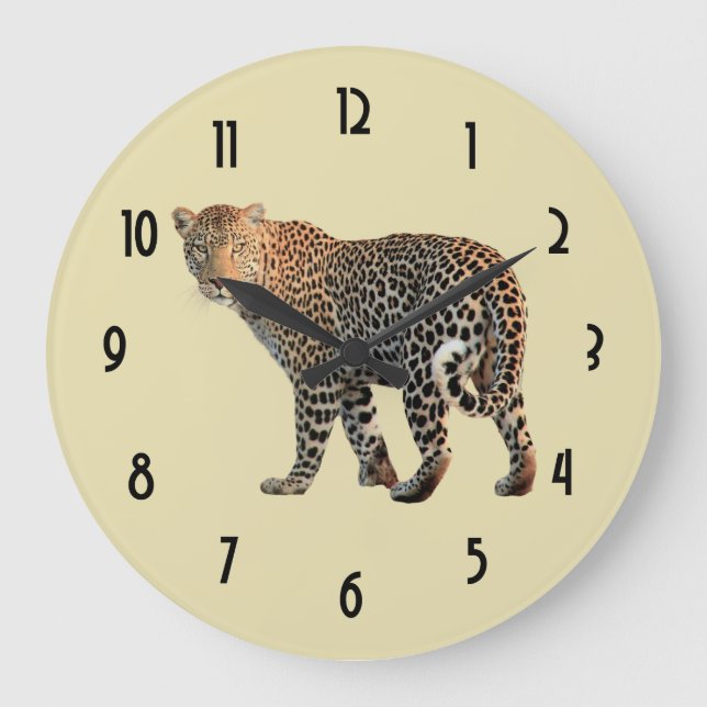 Grande Horloge Ronde Photographie sauvage repérée de chat de léopard (Recto)