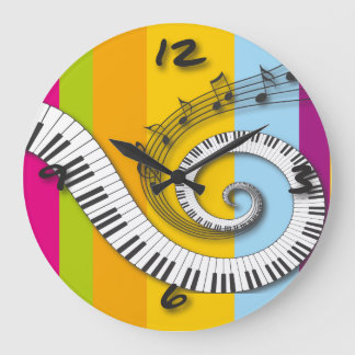 Grande Horloge Ronde Piano Keys Music Notes sur Rainbow Wall Clock