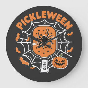 Grande Horloge Ronde Pickleween Funny Éffrayant Halloween Pickleball Sp
