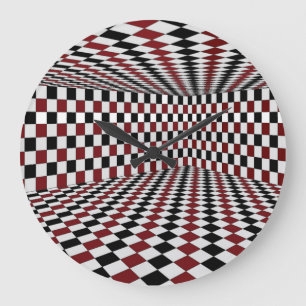 Grande Horloge Ronde Pièce à carreaux rouges blancs et noirs à haut con